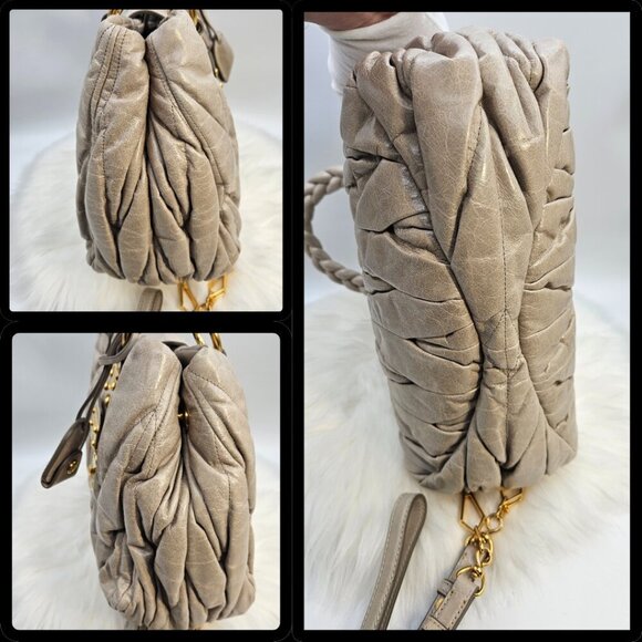 Miu Miu  Matelassé Beige Leather Two-Way Bag - Picture 12 of 17